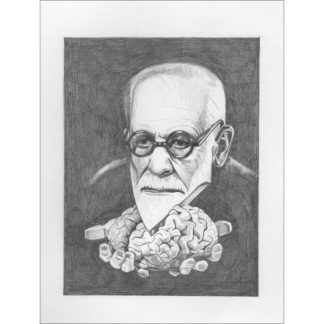 Retrato de Sigmund Freud diseccionando un cerebro con su barba afilada.